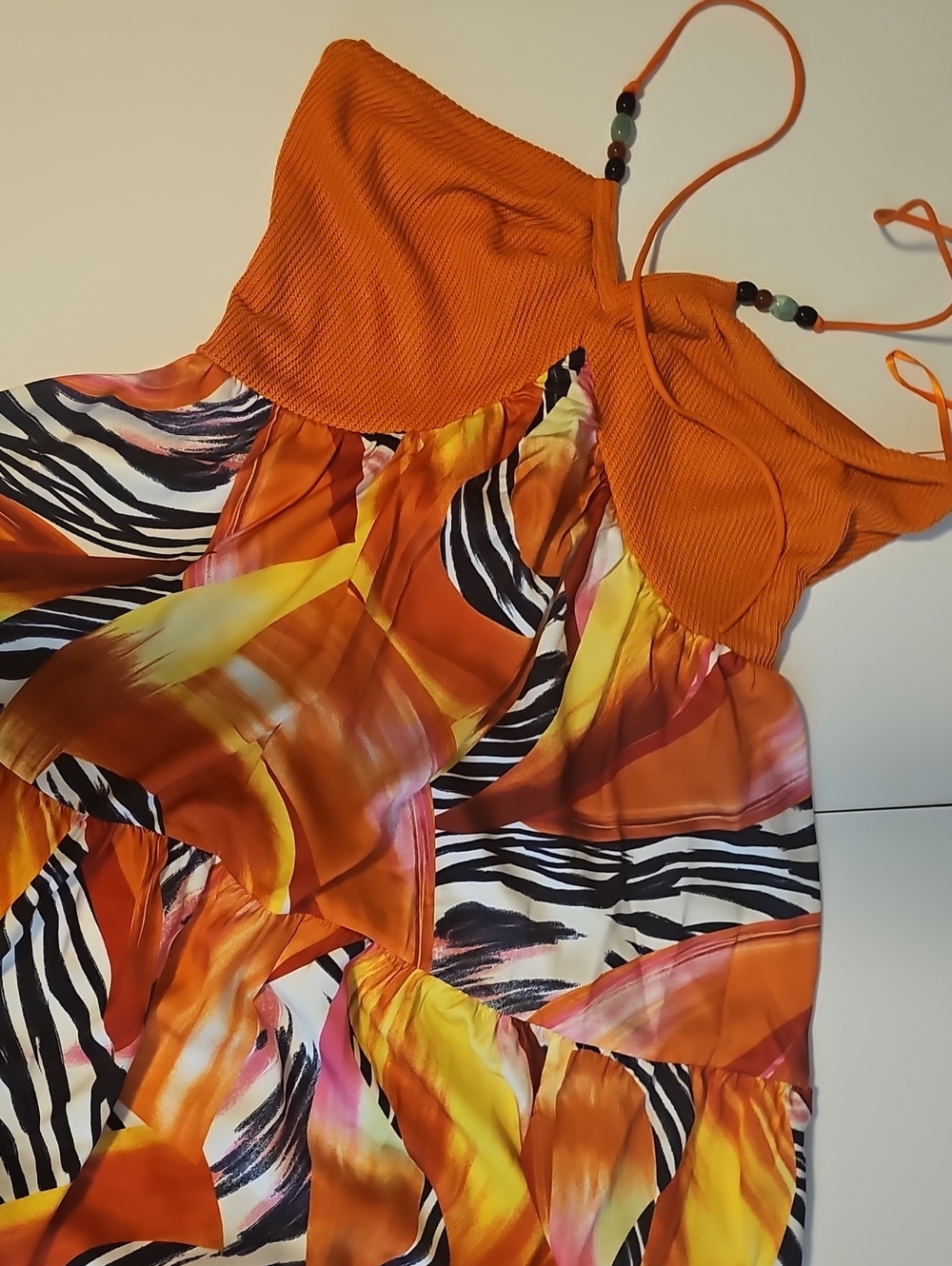Orange Tropical Print Maxi Dress